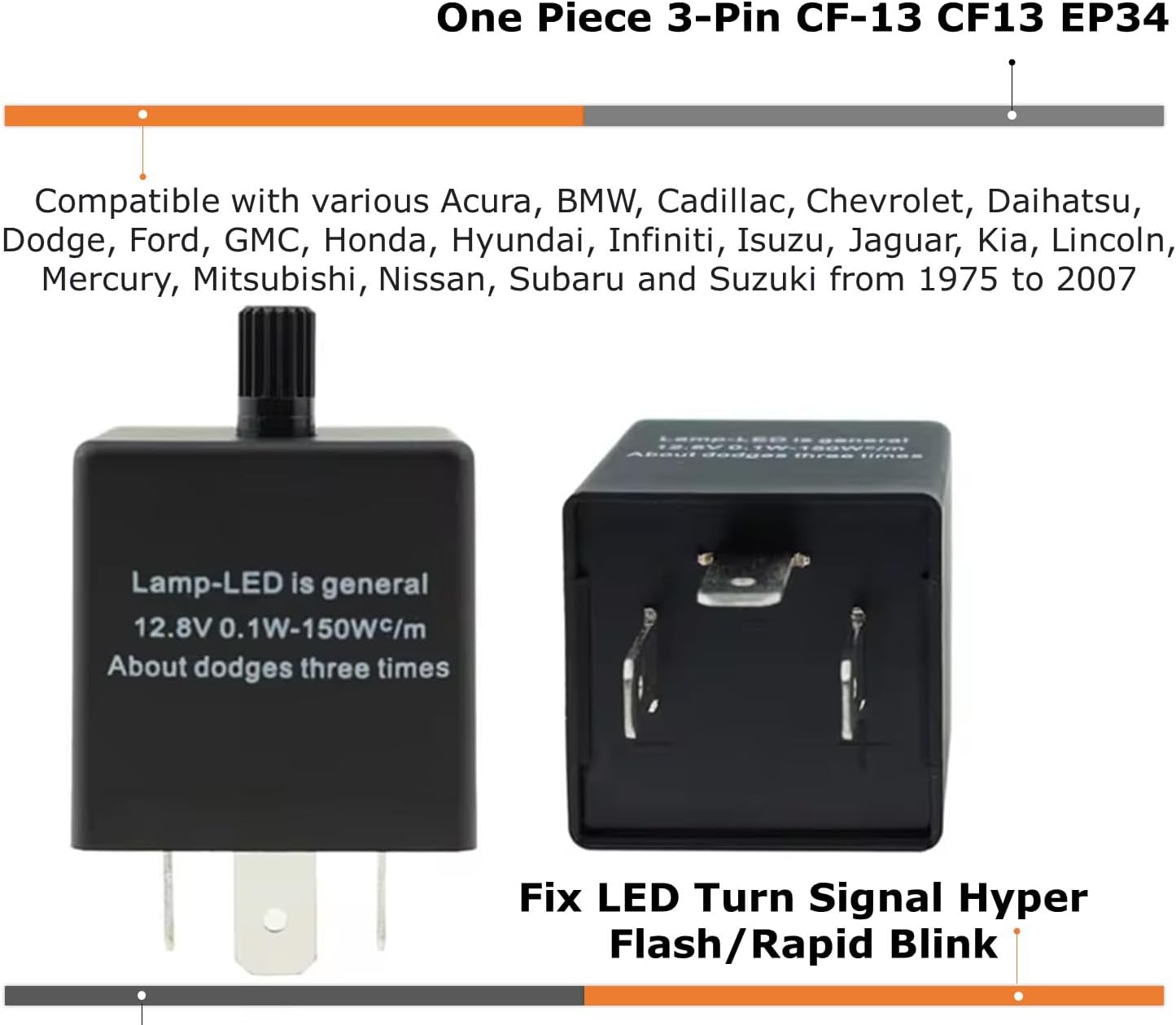 iJDMTOY 3-Pin CF-13 CF13 EP34 Electronic Flasher Relay Fix w/Speed Adjustable Function As LED Turn Signal Light Bulbs Resolve Rapid Quick Flash Issue