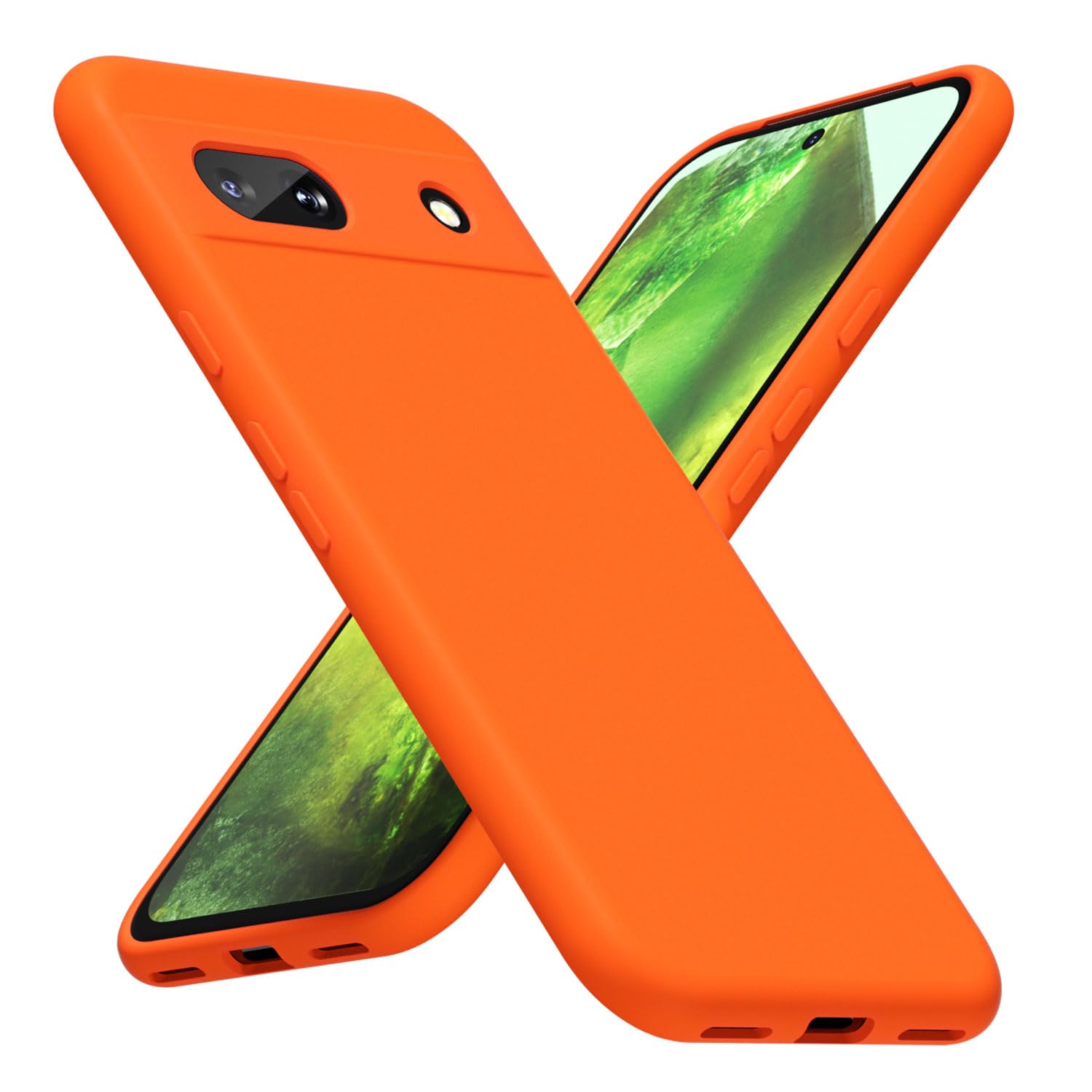 LoeoeL for Google Pixel 8A Phone Case Silicone, Fluorescent Neon Orange Bright Color Matte TPU, Minimalist Ultra Thin Slim Soft Rubber Gel Girly Cute