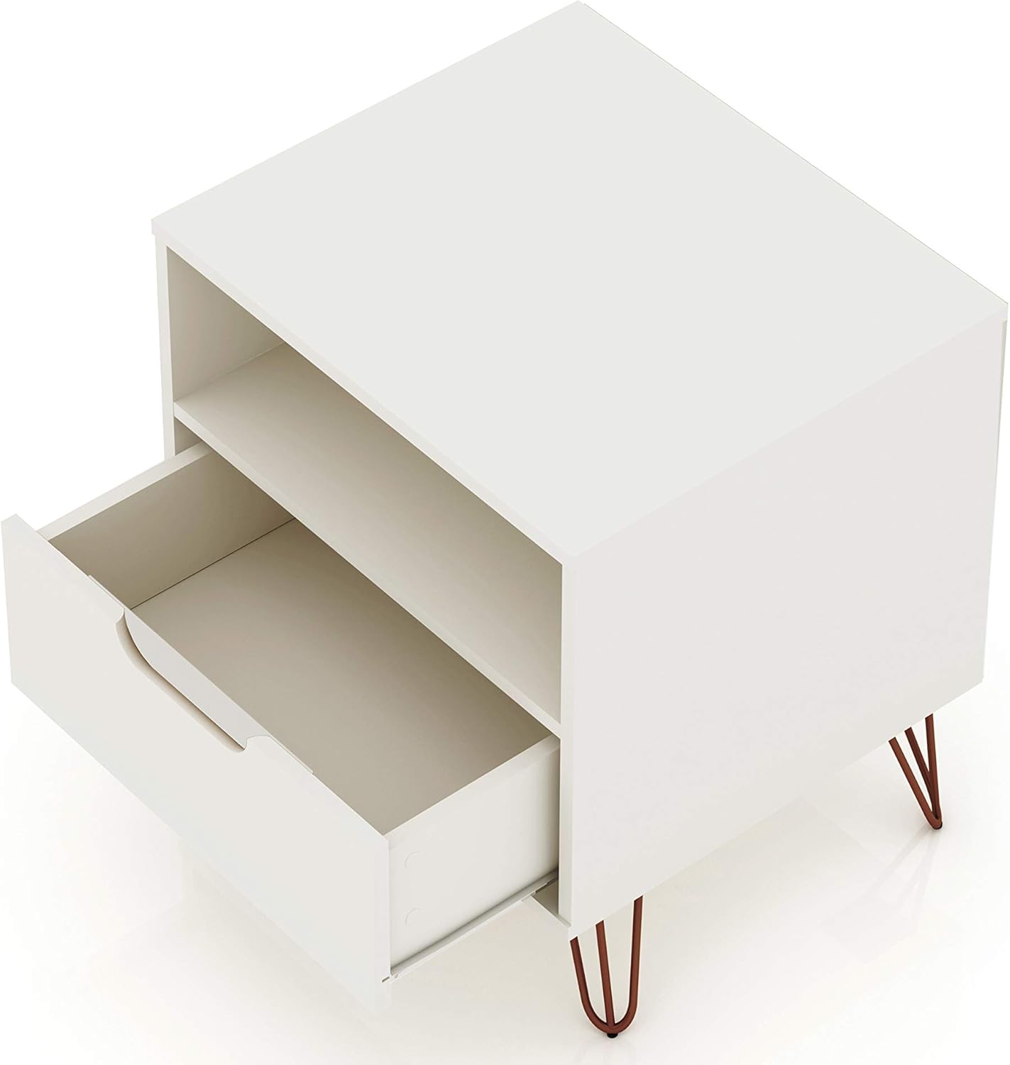 Off-White 1-Drawer Nightstand with Hairpin Legs