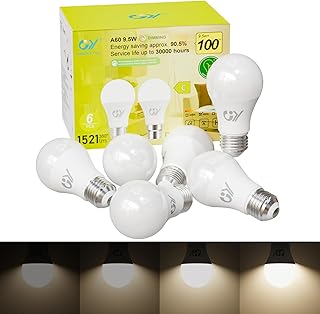 GY Lâmpada LED E27 luz natural 4000K, 9,5 W (Eq. 100W) 1521LM Dimmable (proteção ocular), ângulo de 280°, sem cintilação, CRI>80, A60 lâmpadas reguláveis branco neutro, 6 peças