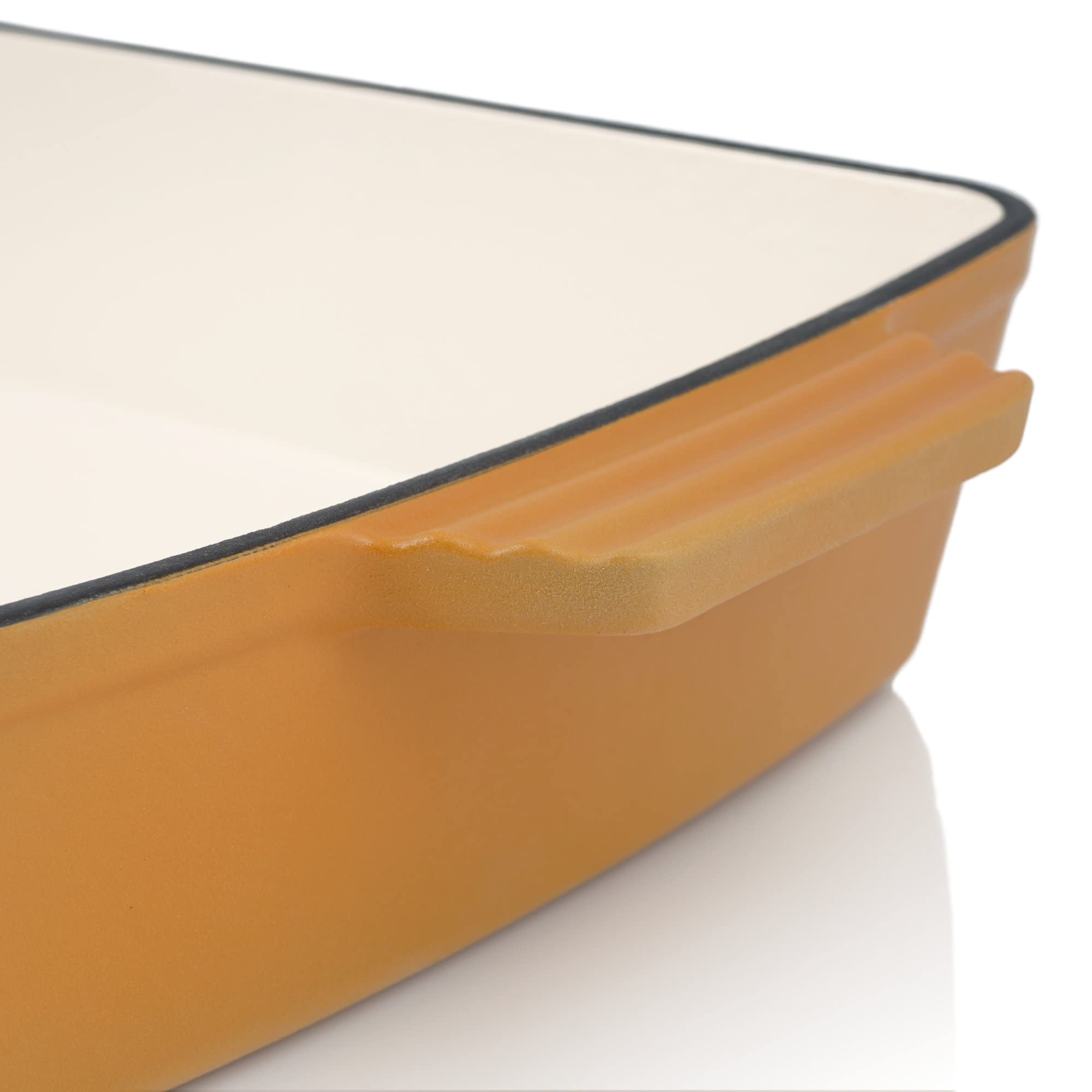 Mahlzeit Cazuela Rectangular de Hierro Fundido Esmaltado Sunny Orange | 3,8 Litros | Recipiente para Lasaña, Platos para Horno, Fuente para Horno | Molde para Gratinar | Fuente de Cocinar