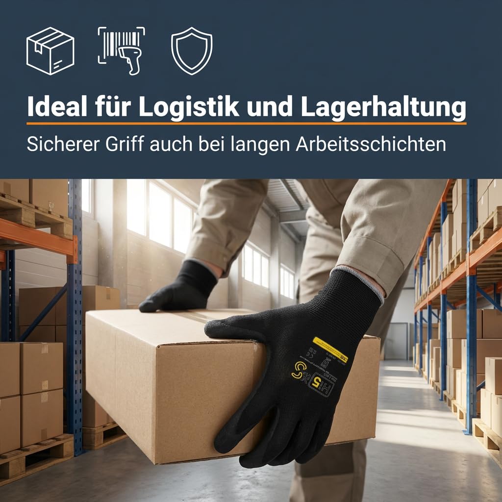 Hi5 X-Super S Arbeitshandschuhe 4121X – 13G Polyester – sandig-raue Nitrilbeschichtung – hoher Nass- & Öl-Grip – EN 388 – schwarz (L, 120, stück)