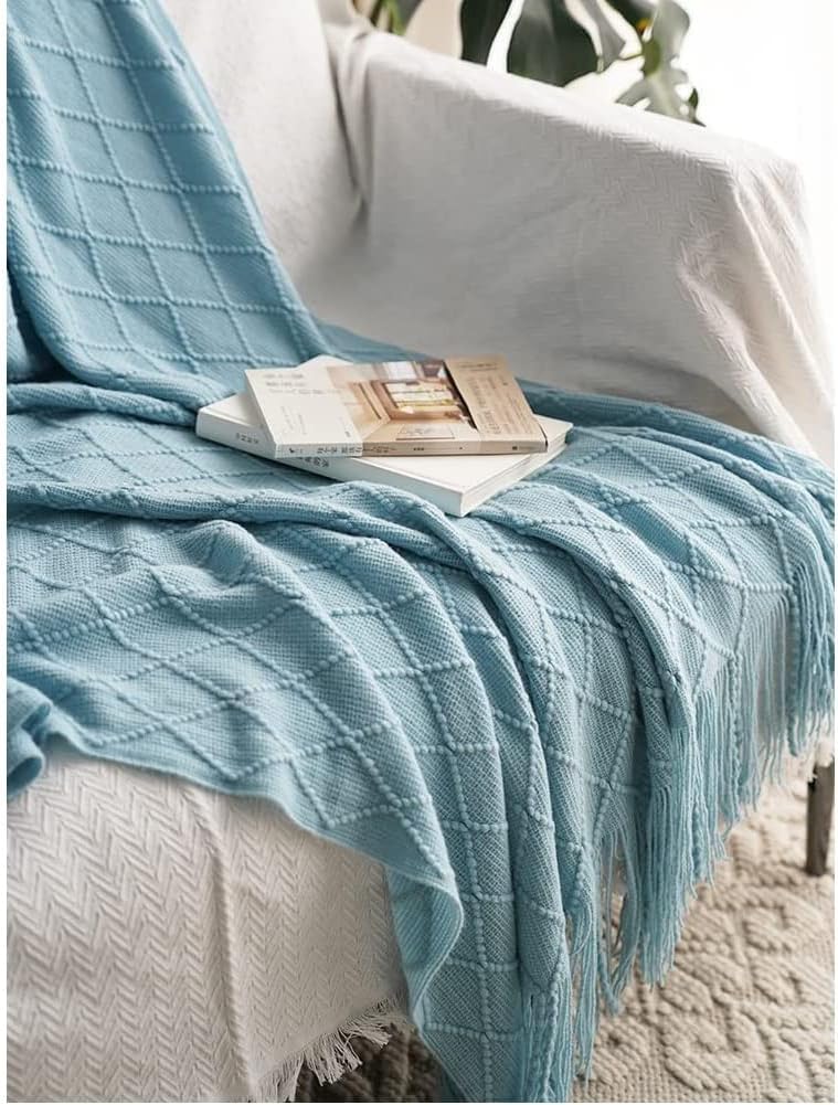 Hotelowe Bieżniki Do łóżek King Size Bed Knit Throw Blanket Miękkiej Jakości Narzuty Jednokolorowe Bieżniki Z Frędzlami Szaliki Nowoczesne Narzuty Na, 6, 130x230cm/51x90''