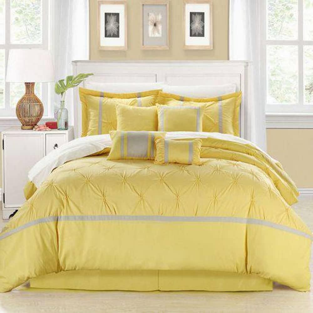 12 Piece Yellow Comforter King Size Ruched Ruffled Pin Tuck