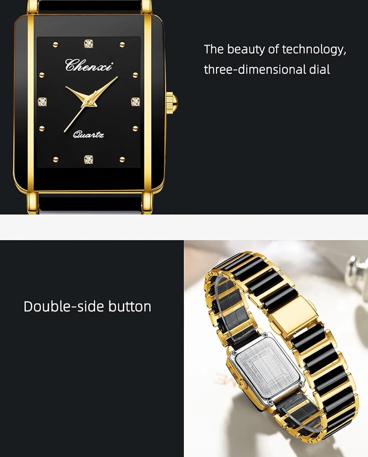 Gosasa Vintage Couple Watches Men and Women Matching Quartz Watch Square Ceramic His and Hers Watches Set Pair Watches Diamond Waterproof - Image 5