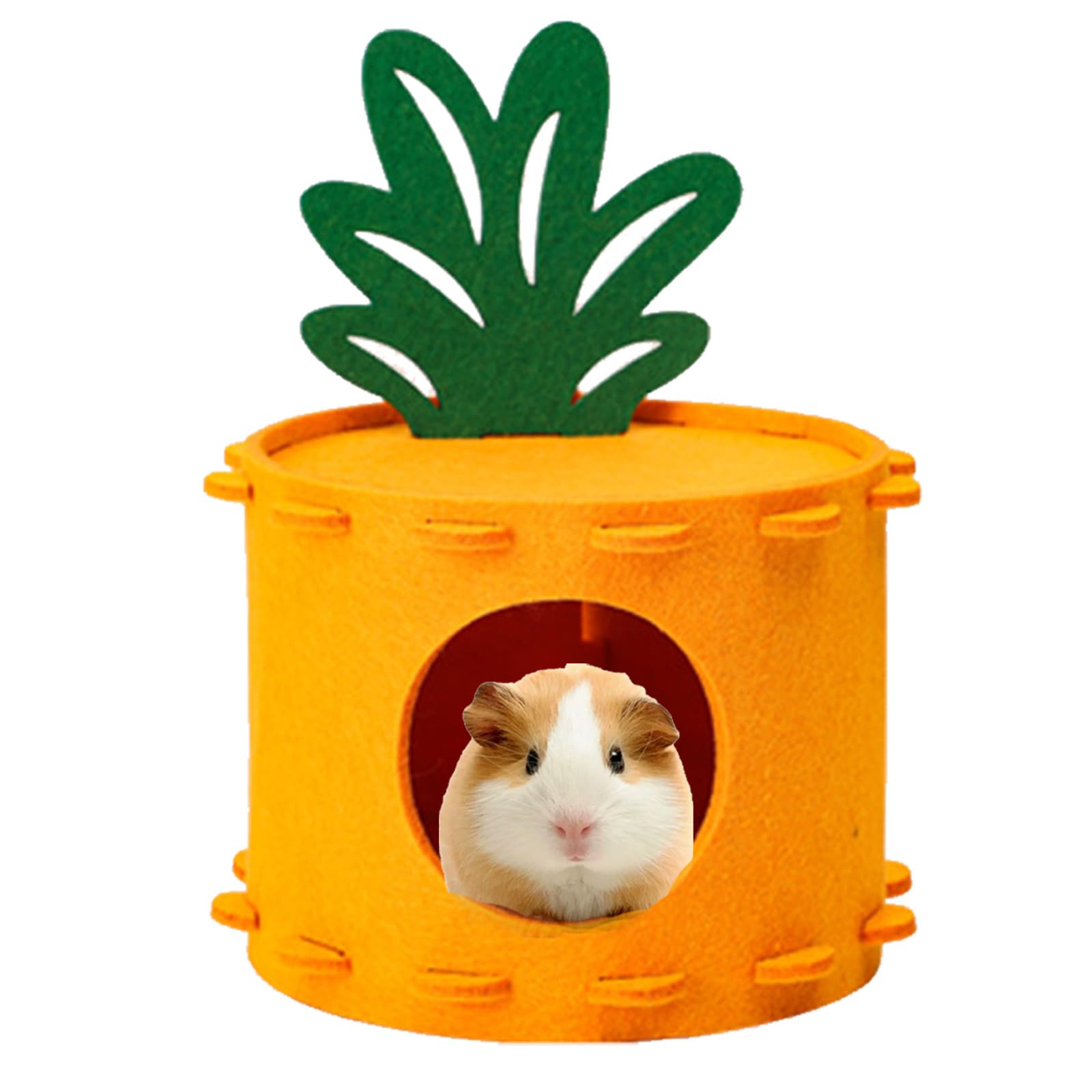 Guinea Pig Hideout Pineapple-Themed Cozy Felt Material Washable Cage Accessories Small Animal Bed Guinea Pig Hut Hamsters Hideout (Orange and Green)