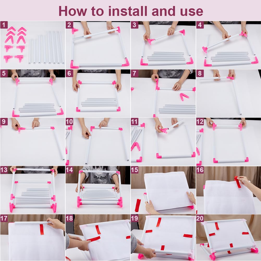 FINGERINSPIRE Telaio da ricamo universale in plastica rosa profondo e bianco, cornice da ricamo punte, telaio punto croce, strumento da cucito per la casa