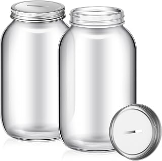 Skylety 2 Pack Large Clear Glass Coin Bank with Slotted Silver Lid - Adults Money Saving Tip Jar for Kids Raffle Ticket Drawing Fund Box