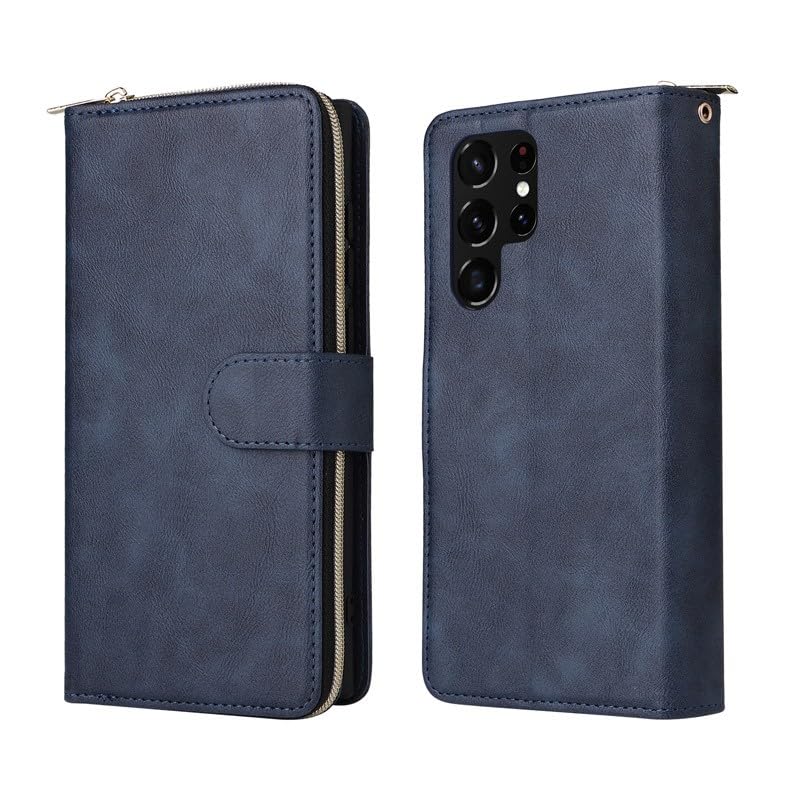 Étui cuir pour Samsung Galaxy S25 Edge : housse portefeuille à rabat bleu haut de gamme