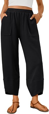 Trendy Queen Womens Wide Leg Pants Barrel Sweatpants | Summer Beach Gaucho Pants with Pockets,Soft Cotton Blend Cropped Lounge Capris, Casual Vacation Bottoms