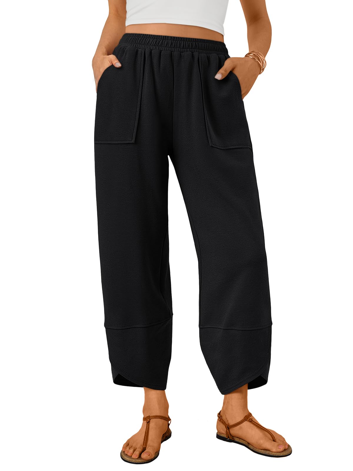Trendy Queen Women's Wide Leg Pants, Soft Cotton Blend with Pockets for Casual Summer