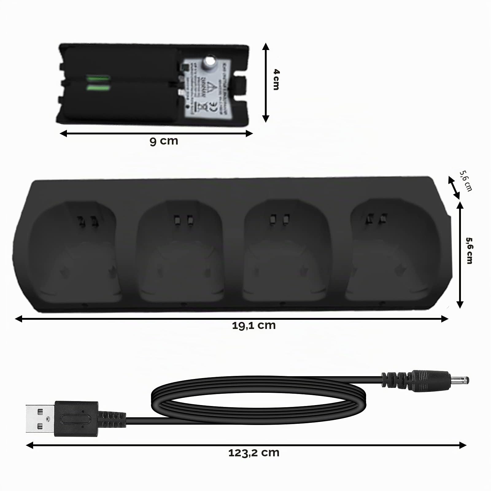 Station de Chargeur de Contrôleur Wii, Station de Chargeur de Contrôleur 4 en 1 avec Batterie Rechargeable 4 Pièces 2800mAh pour Télécommande de Jeu Wii / Wii U