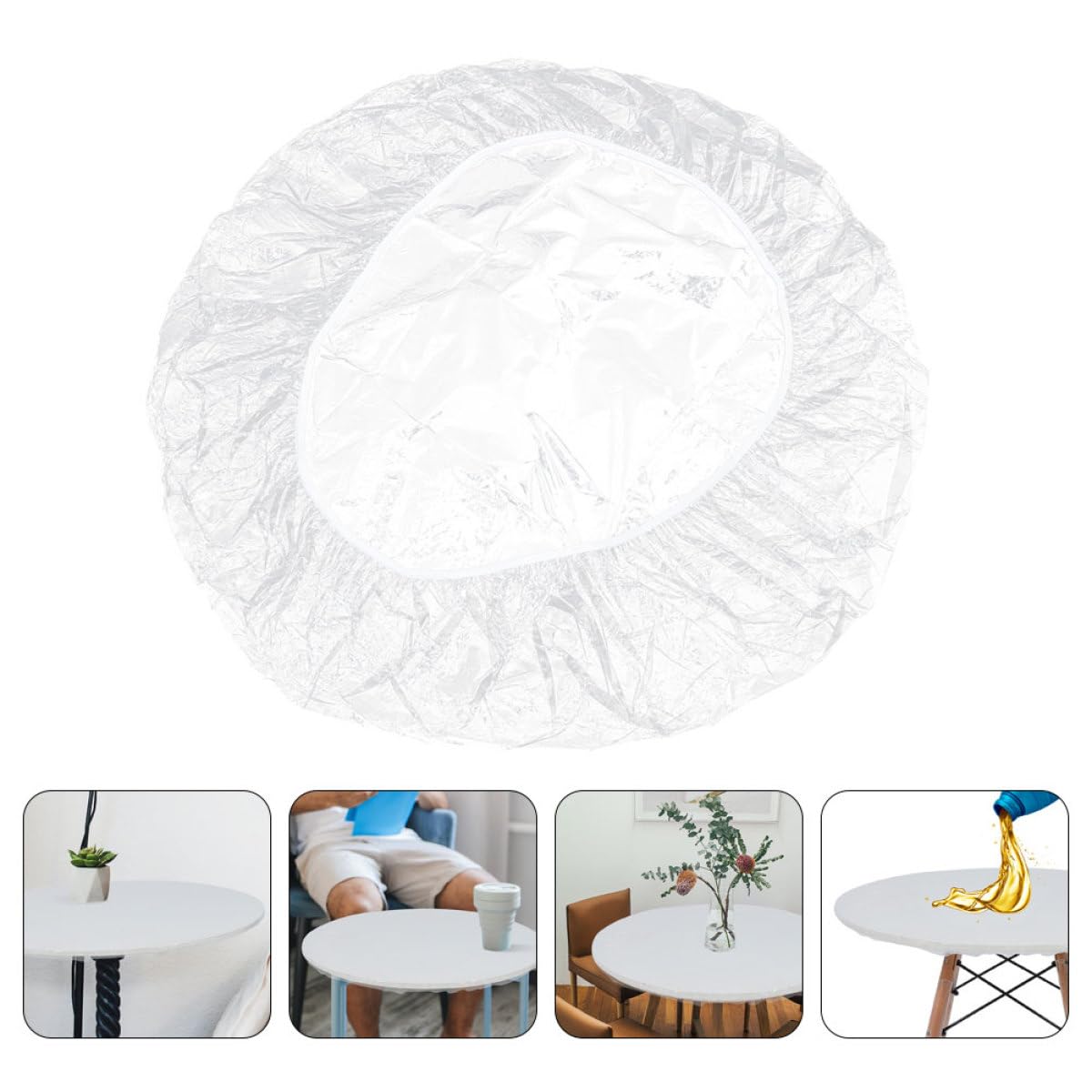 TOYANDONA Nappe Ronde Transparente en Pvc Extensible 180 Cm Diamètre, Housse de Table Extérieure Anti-huile et Anti-poussière, Protection Ajustable avec Élastique pour Jardin et Patio
