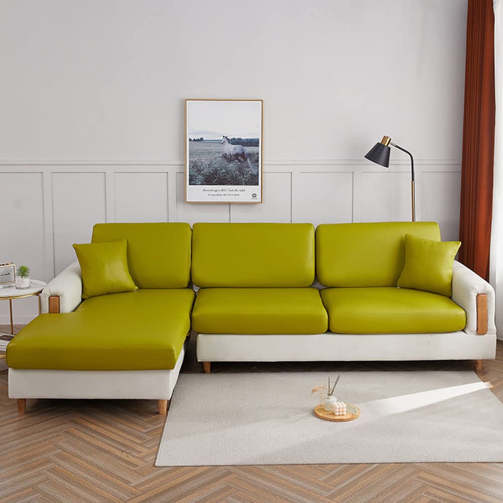 Housse de coussin en cuir PU extensible canapé 4 places vert taille L