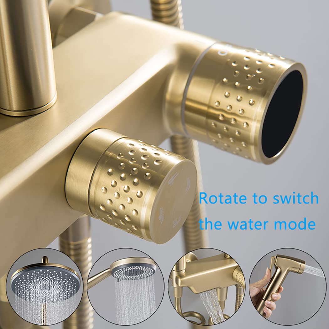 Set Doccia con Rubinetto e Display Digitale a LED, Montaggio a Parete, soffione da 10 Pollici, doccetta, soffione Bidet, Spazzolato