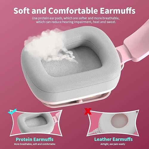 Miniatura 4 de NACODEX AX368 Auriculares para juegos con cable rosa con micrófono - Sonido envolvente estéreo 7.1 - Control de volumen - Diadema ajustable con