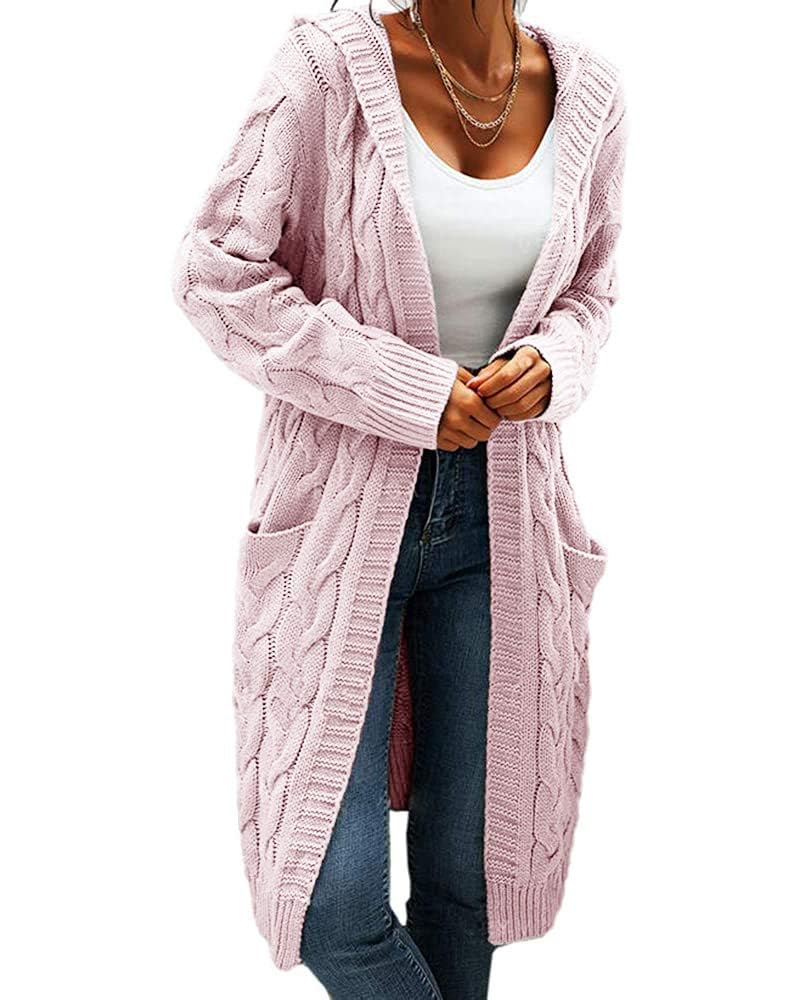 GeGekoko Cárdigan de Punto para Mujer con Capucha, Manga Larga, cárdigan de Punto Grueso, cárdigan de Punto Abierto con Bolsillos