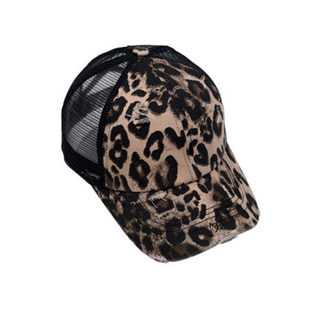 Zlslz Women's Black Baseball Cap, Leopard Print Hat For Girls, Trucker Cap With Ponytail Hole - One Size