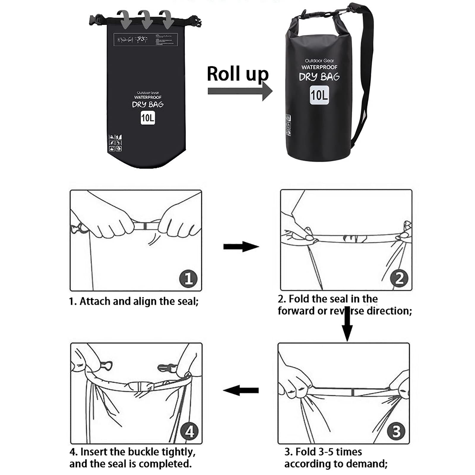 Sac Etanche 20L - Sac A Dos Waterproof Dry Bag. Fermeture À Enroulement Sécurisé. 2 Bretelles Ajustables Détachables. Poche Intérieure. 500D. PVC pour La Plage Sports Nautiques Kayak Sup