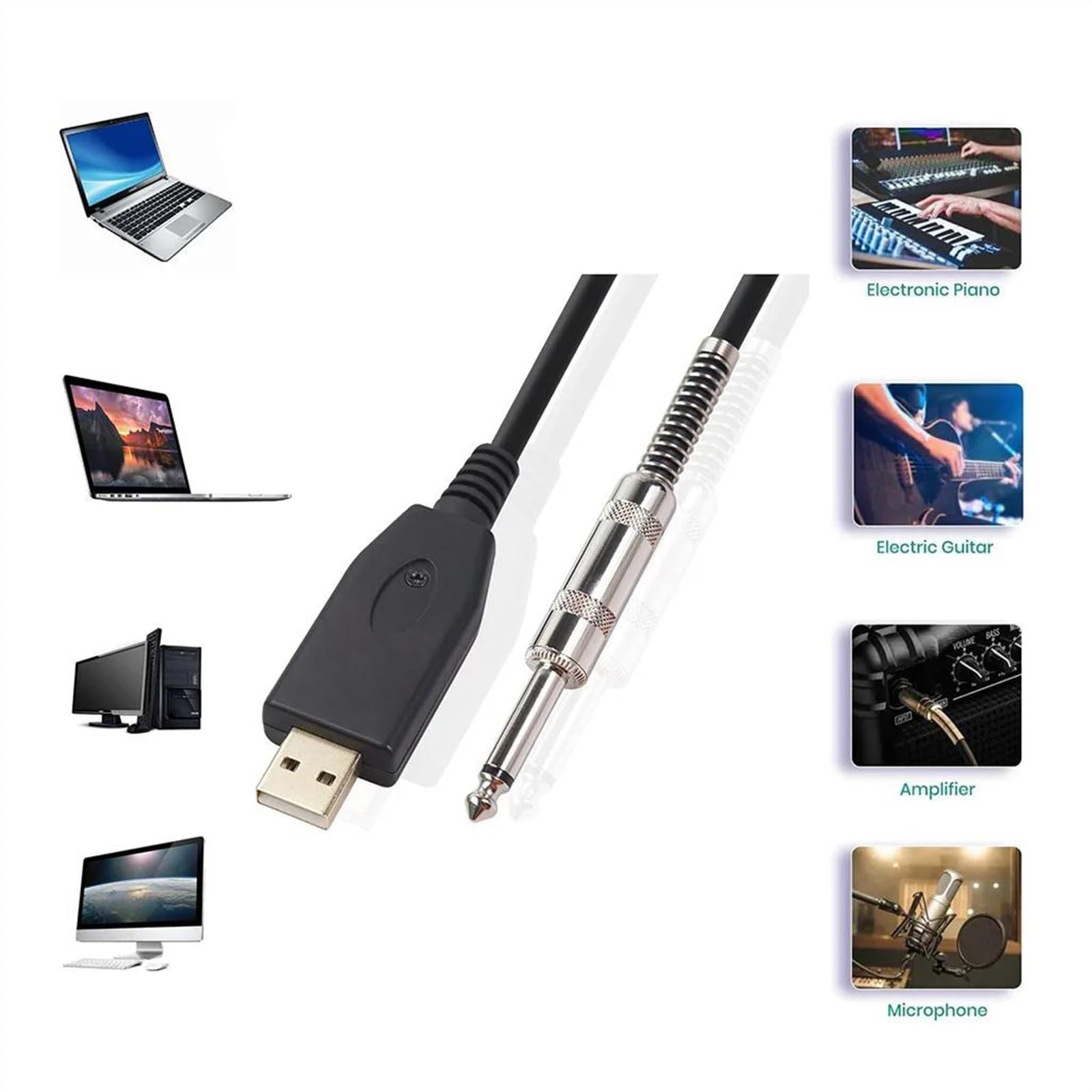 Cavo Di Interfaccia Da USB A Chitarra Da Maschio A Jack Da 6,35 Mm Accessori Per Chitarra Adattatore Per Cavo Connettore Audio Cavo Audio per Strumento Chitarra (Color : 300cm)