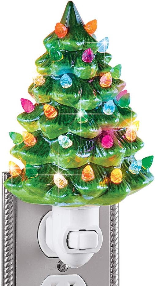 Collections Etc Ceramic Christmas Tree Night Light - 6"H, Nostalgic, Decorative Bathroom Decoration, Green