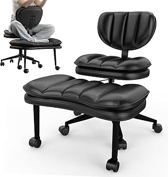Cross Legged Office Chair, Ergonomic Cloud Criss Cross Desk Chair, Meditation Chair with Wheels, Height Adjustable Seat for ADHD, Wide Kneeling Chair with Back Support, Black