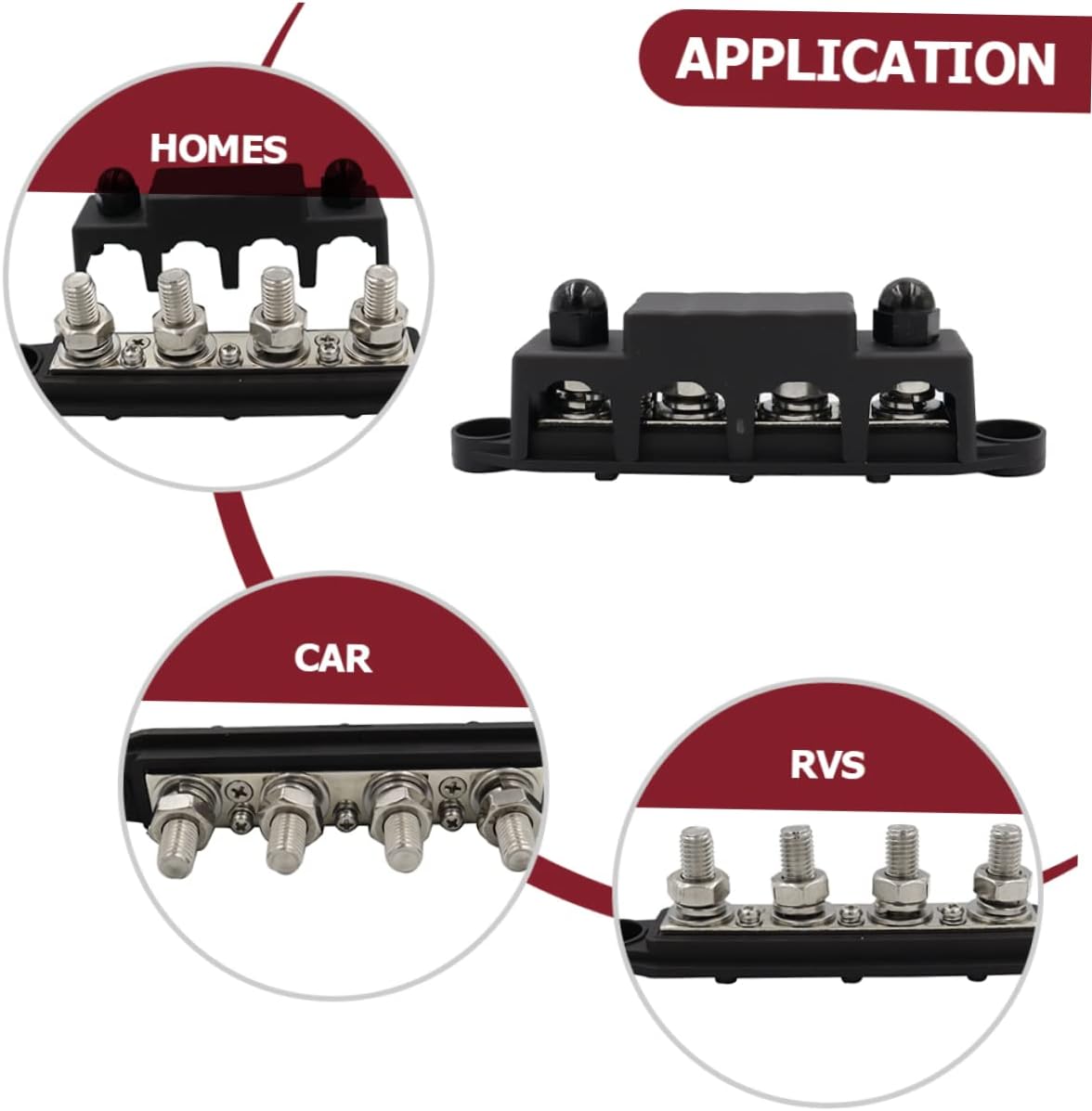 Gadpiparty 48V DC 250A Power Distribution Block Cover for Automotive M10 Terminal Bus Bar 5/16 4 Studs Heavy Duty Battery Terminal Connector for Marine and Car