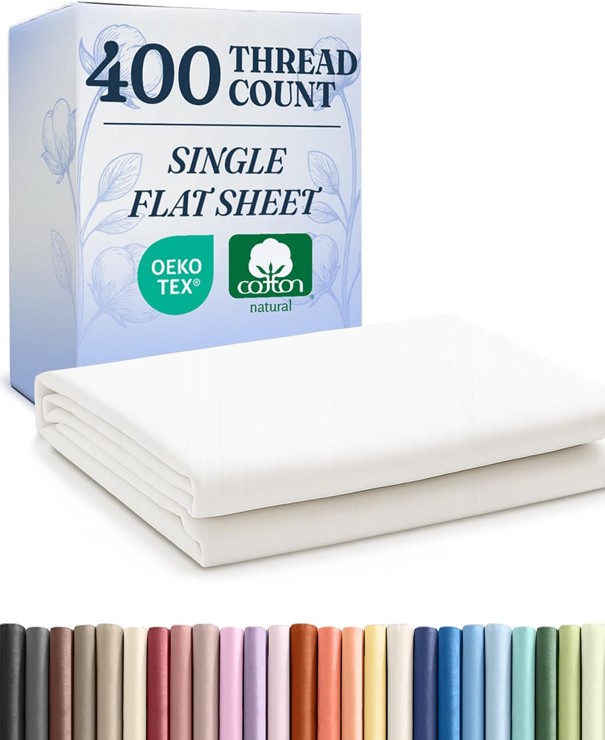 King 400 Thread Count 100% Cotton Flat Sheet - Comfortable, Cooling & Breathable Cotton - Top Flat Sheet Only - Luxury Hotel Quality Bedding - Extra Soft and Comfy - Easy Care, Wrinkle Free - White