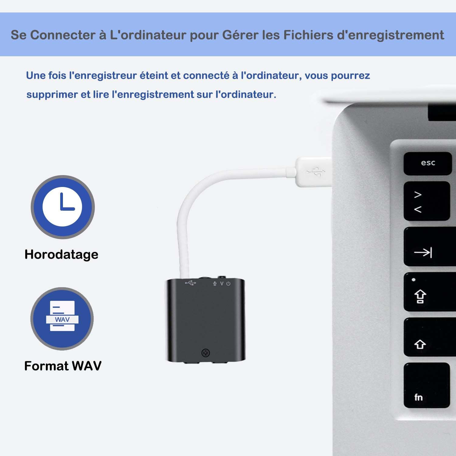 Enregistreur Vocal 16 Go avec Aimant et Activation Vocale, Rechargeable par USB pour Réunions, Entretiens, Conférences