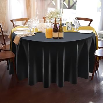12 Pcs Round Plastic Tablecloth, Satin Table Runner, Black And Gold