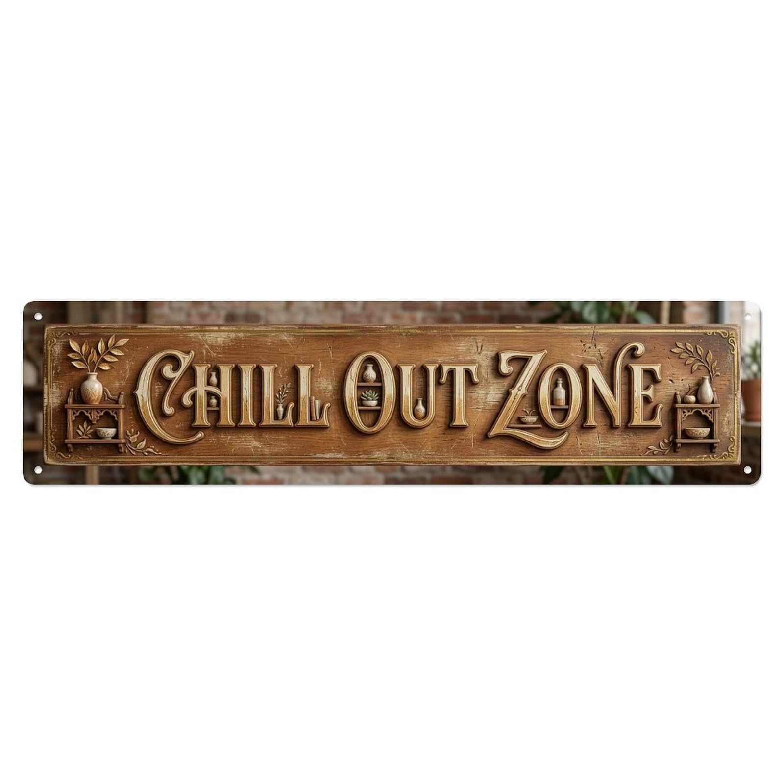 Chill Out Zone Worn Niche Metal Tin Skinny Sign Plaque Wall Decor for Cafe, Club Bar, Office, Home Garden Metal Poster 4x16Inch