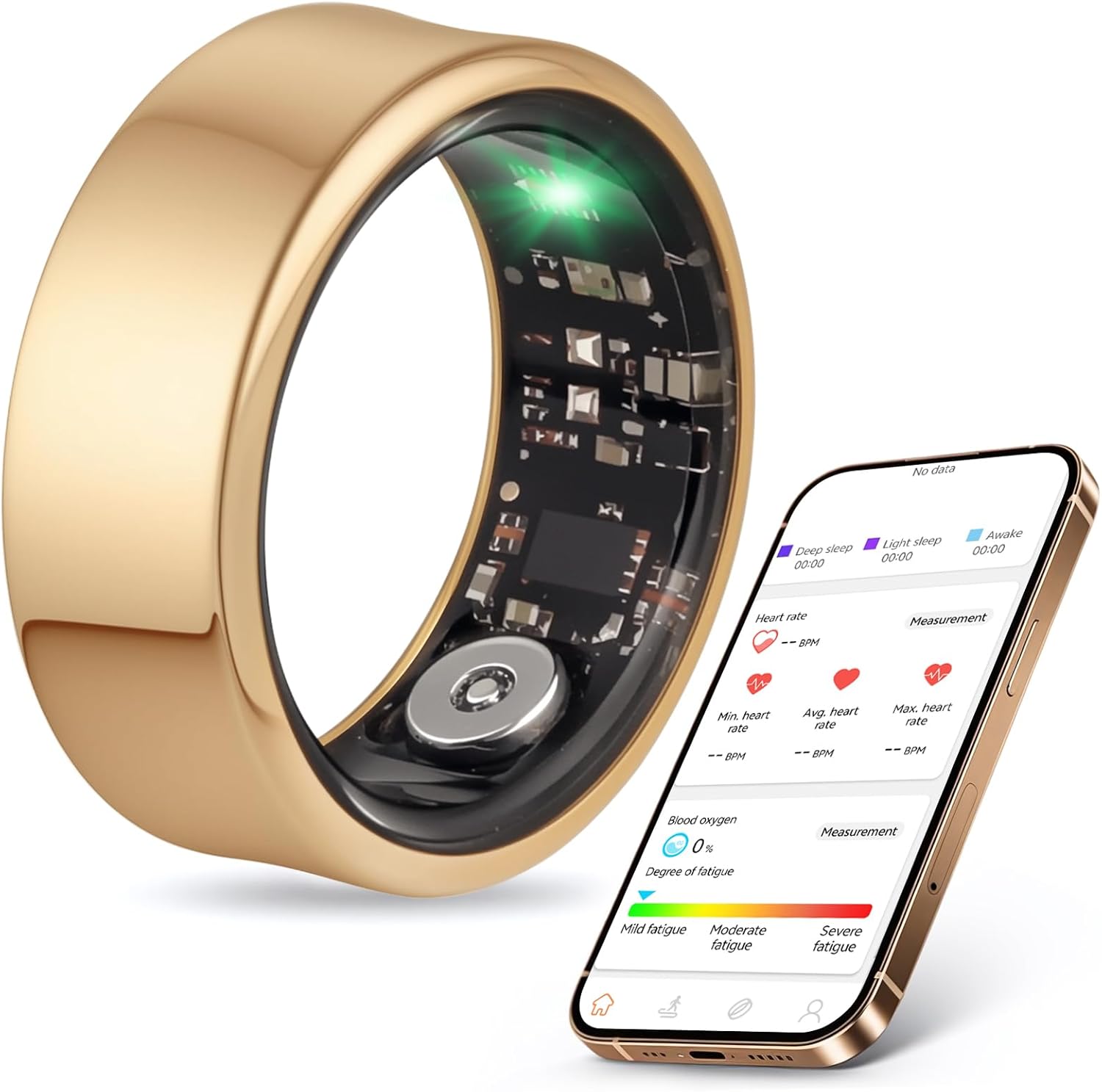 Smart Ring for Fitness & Health Tracking,Heart Rate/Blood Oxygen Monitor, 5ATM Waterproof, Pedometer,Hand Gesture Brush Tiktok-No APP Subscription Compatible with Smart Phone