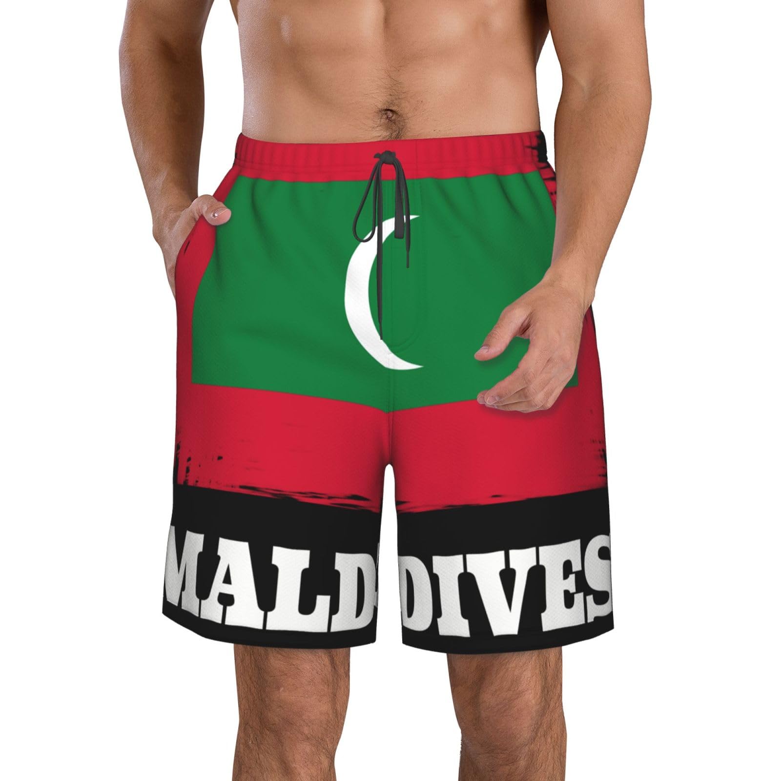 Bandera Novedosa De Las Maldivas Hombre Cortos De Natación Secado Rápido Bermudas Cortos con Bolsillo Bañadores De Surf