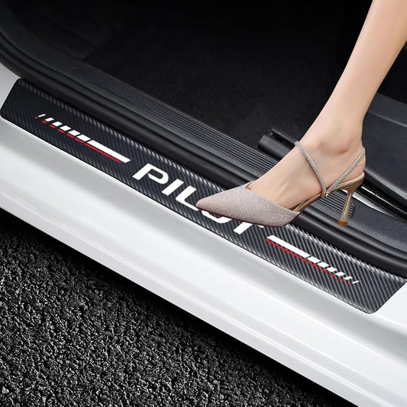 Protetor de Soleira para Porta de Carro HUIANTS em Textura de Fibra de Carbono para Pilot, Kit com 4 Peças