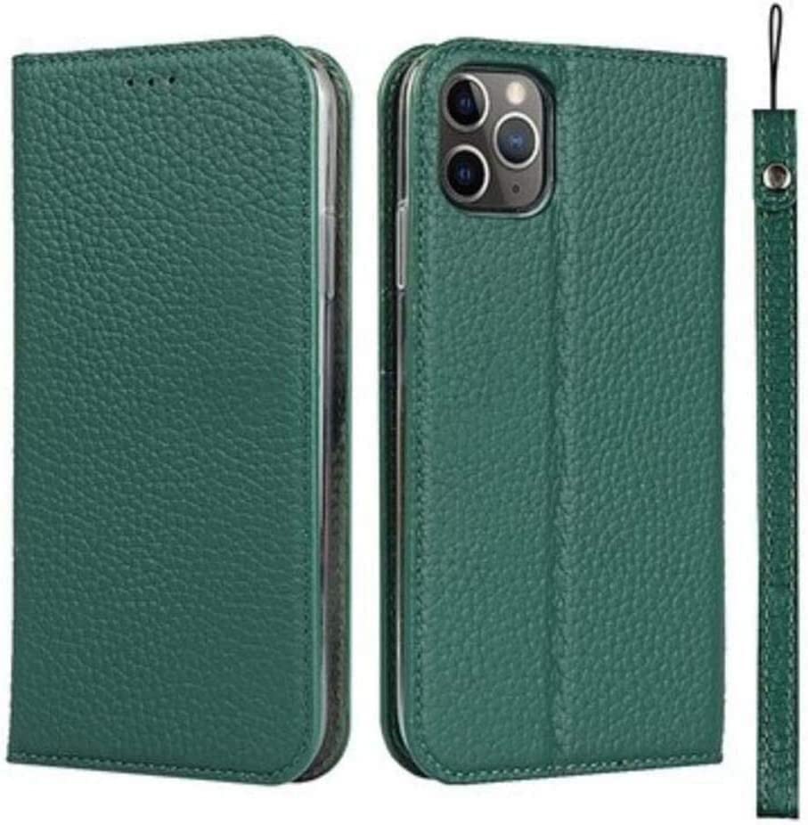 Housse iPhone 13 Pro Max en cuir motif litchi vert premium