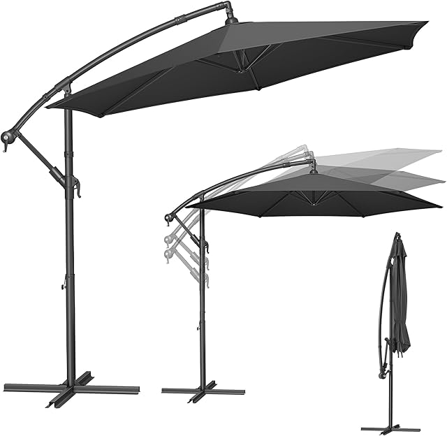 SONGMICS SONGMICS Sonnenschirm, Ampelschirm 300 cm d, mit Ständer, Sonnenschutz Balkon, Balkonschirm, UV-Schutz UPF 50+, mit Kurbel zum Öff — Sonnenschirme