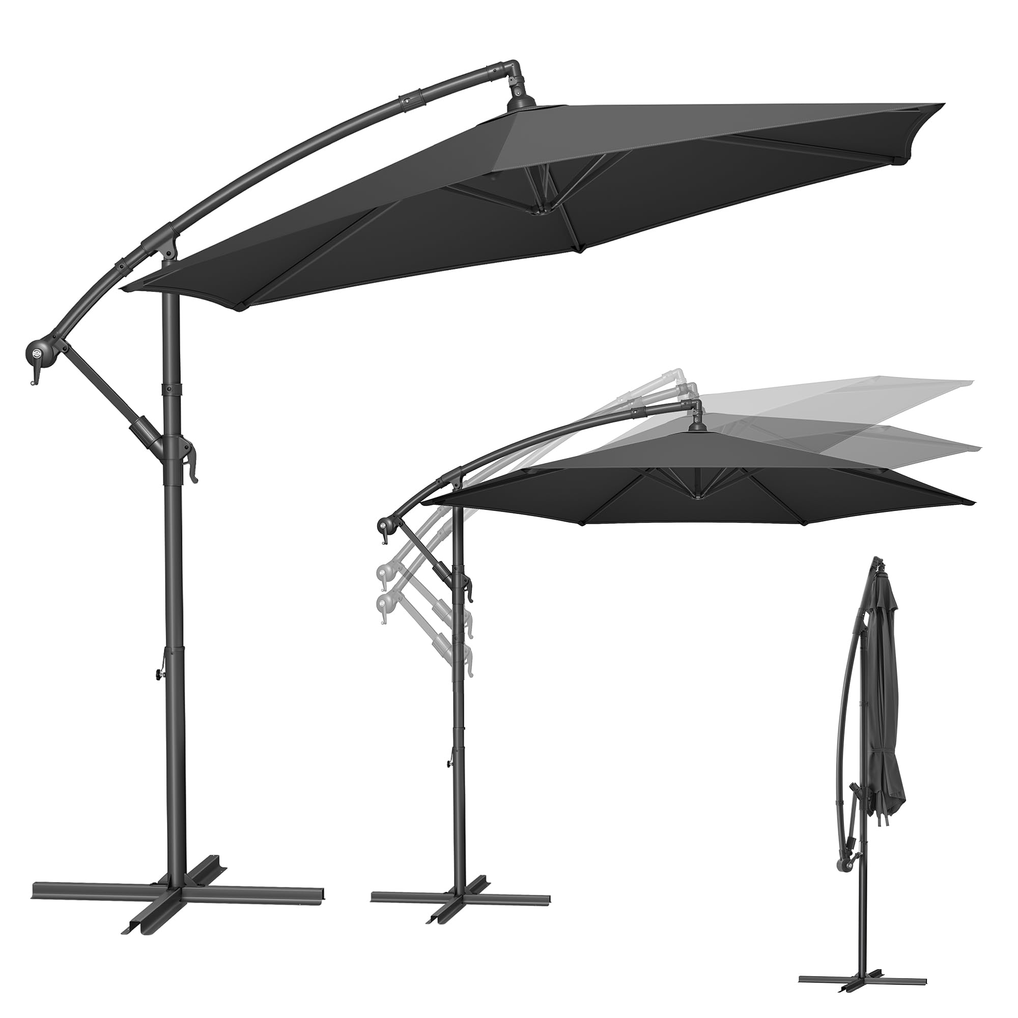 SONGMICS Sonnenschirm Ampelschirm 300 cm d mit Ständer UPF 50+ | Sonnenschutz Balkon, Balkonschirm, mit Kurbel zum Öffnen und Schließen, grau GPU116G01V1