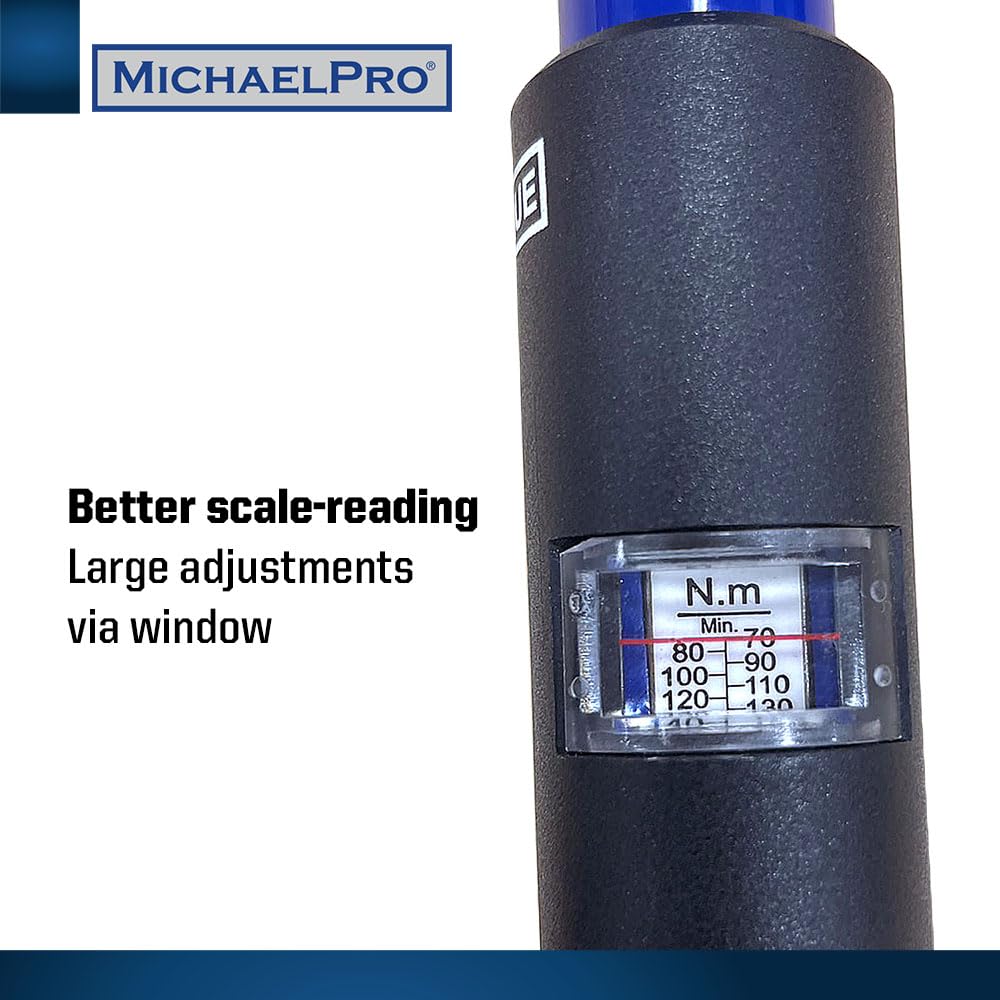 MichaelPro MP001002 Llave de torque Click Through - Llave de torque de 1/2 pulgadas con 3 enchufes (11/16", 3/4", 13/16"/17-19-21 mm) con ajuste micrométrico Precise - 2 en 1 con llave de Lug para