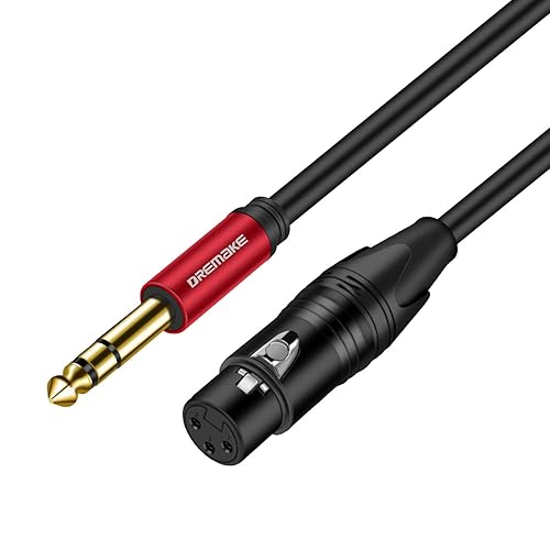 DREMAKE Cable de audio XLR equilibrado de 10 pies a 14, Jack de 0.250 in (14 pulgada) TRS macho a XLR hembra Cable de micrófono de interconexión de