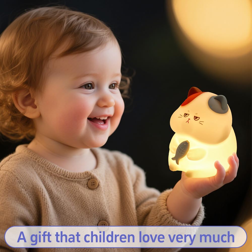 Cat Night Light, LED Squishy Animal Night Lamp Rechargeable, Novelty Nursery Lamp Nightlight - Image 3