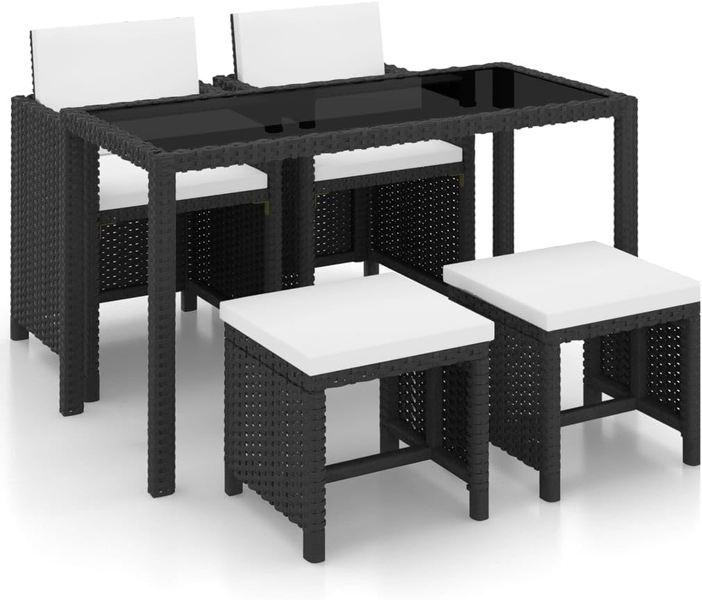 5 Piece Outdoor Dining Set with Cushions Poly Rattan Black