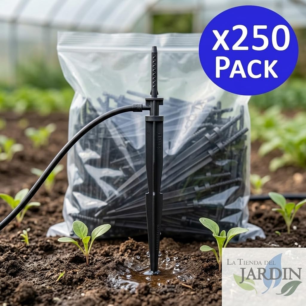 Suinga 250 x Picchetti irrigazione a Goccia 2,6 l/h picchetto per gocciolatoio, irrigazione a Goccia per Piante, vasi e Alberi, Nero