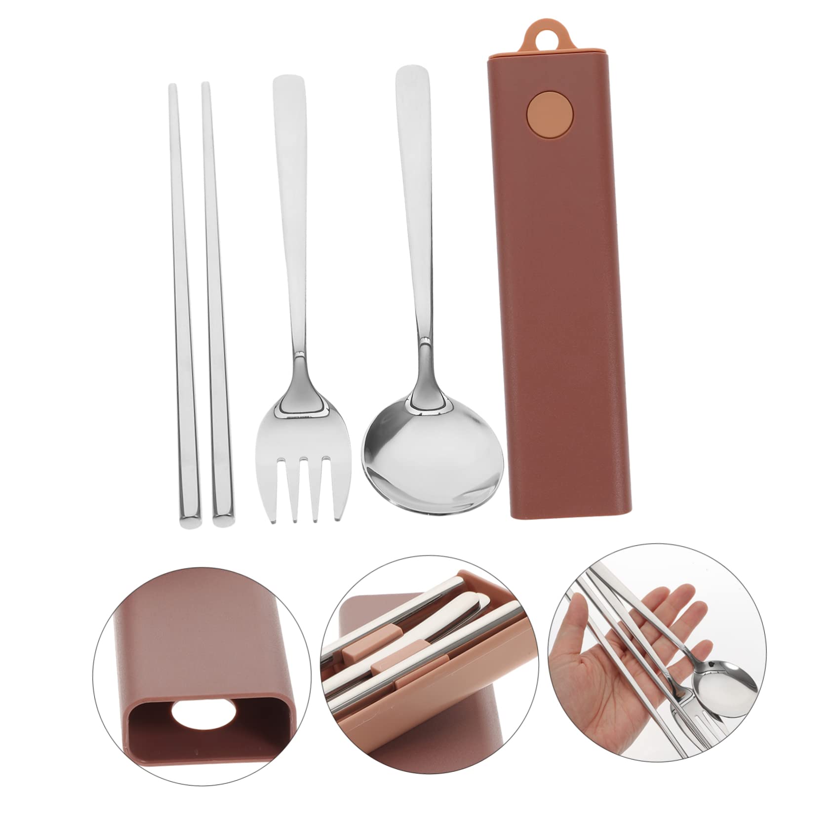 Support de baguettes 5 ensembles fourchette cuillère baguettes cuillère en acier inoxydable couverts de voyage ustensiles de service ensemble d'ustensiles réutilisables en acier inoxydable avec étui