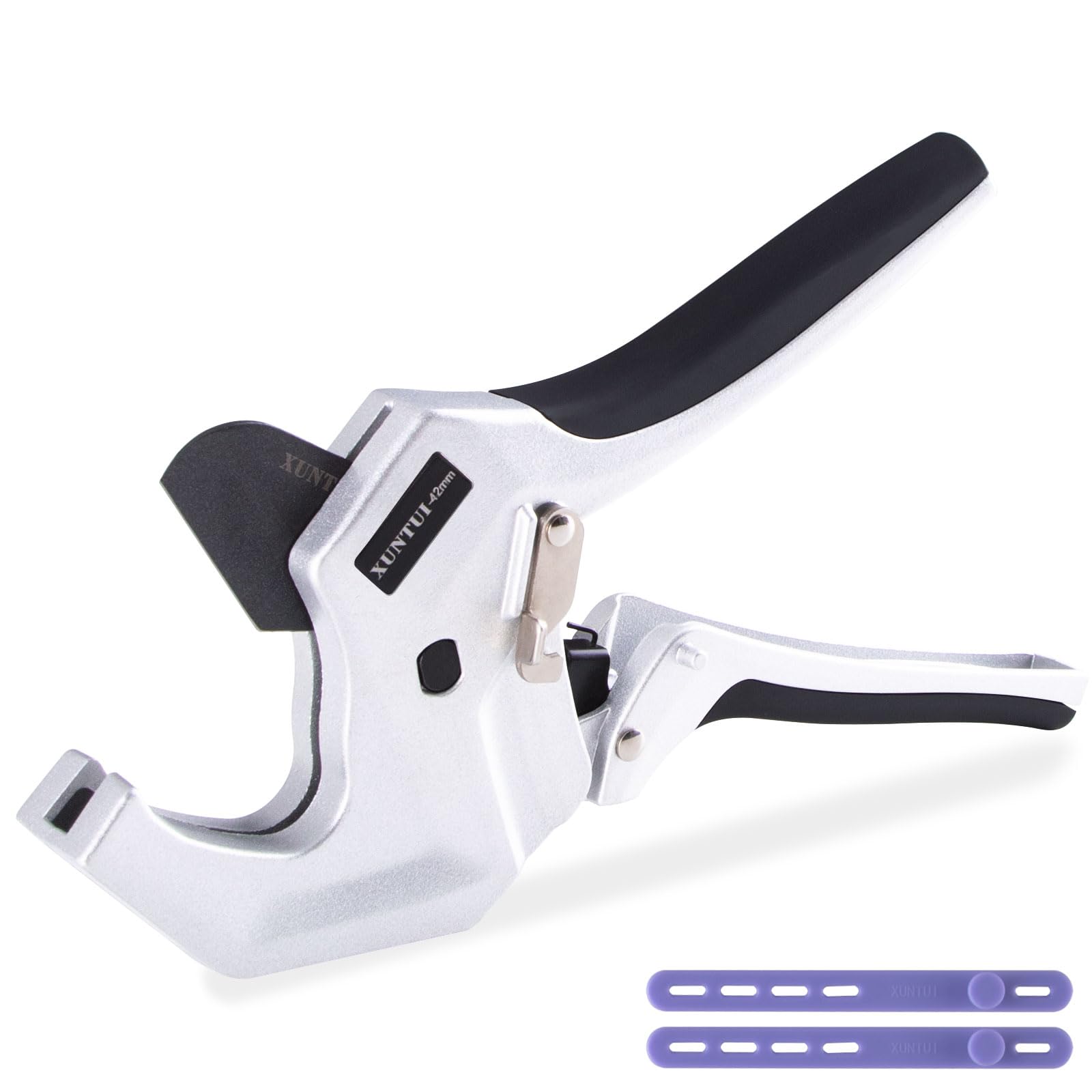 XUNTUI Ratcheting PVC Pipe Cutter, up to 42 mm OD, SKD5 Blade, Silver Gray