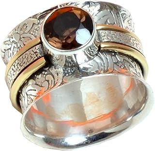 Smoky Quartz Spinner Band Rings, Anxiety Ring for Meditaion, 925 Sterling Silver Spinner Band Rings for Women, Gift Ring f...