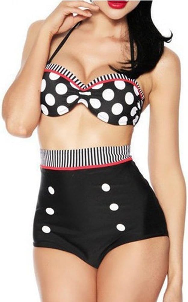Best DD2 Sweet Cute Polka Dots High Waisted Bottom 2 Pieces Bikini Set (M, As picture)
