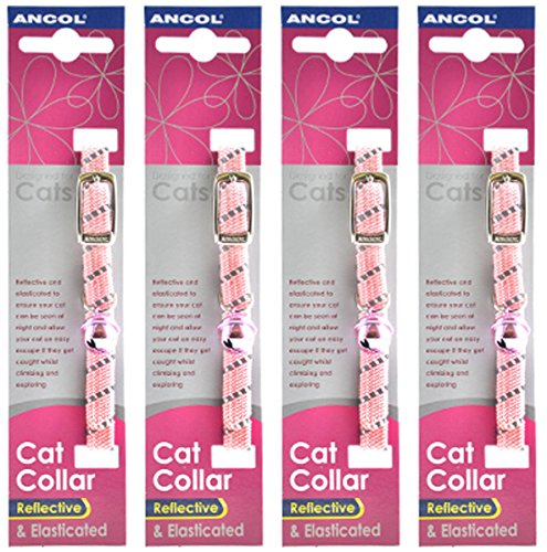 Ancol Lot de 4u00a0u0096u00a0Ancol Collier réfléchissant avec collier pour chat Rose