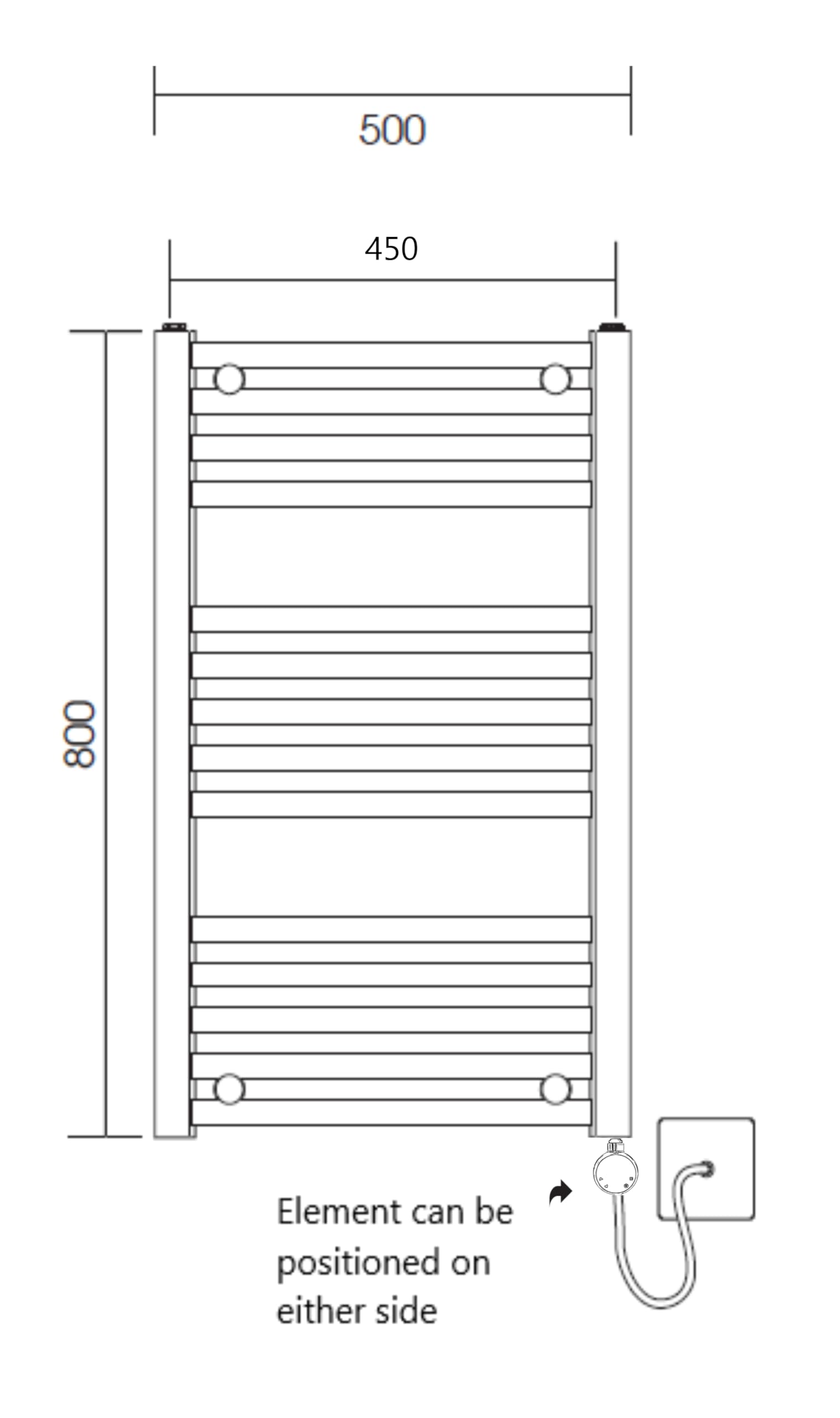 Termosifone elettrico cromato Smart WiFi controllato, 500 mm x 800 mm, riscaldamento, barre piatte, timer programmabile 7 giorni, compatibilità con app