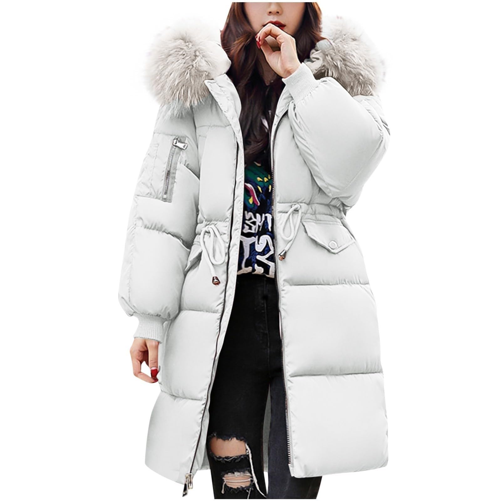 Piumino da donna invernale trapuntato lungo piumini da donna leggero giacca impermeabile con cappuccio in pelliccia taglie forti slim trench caldo capispalla