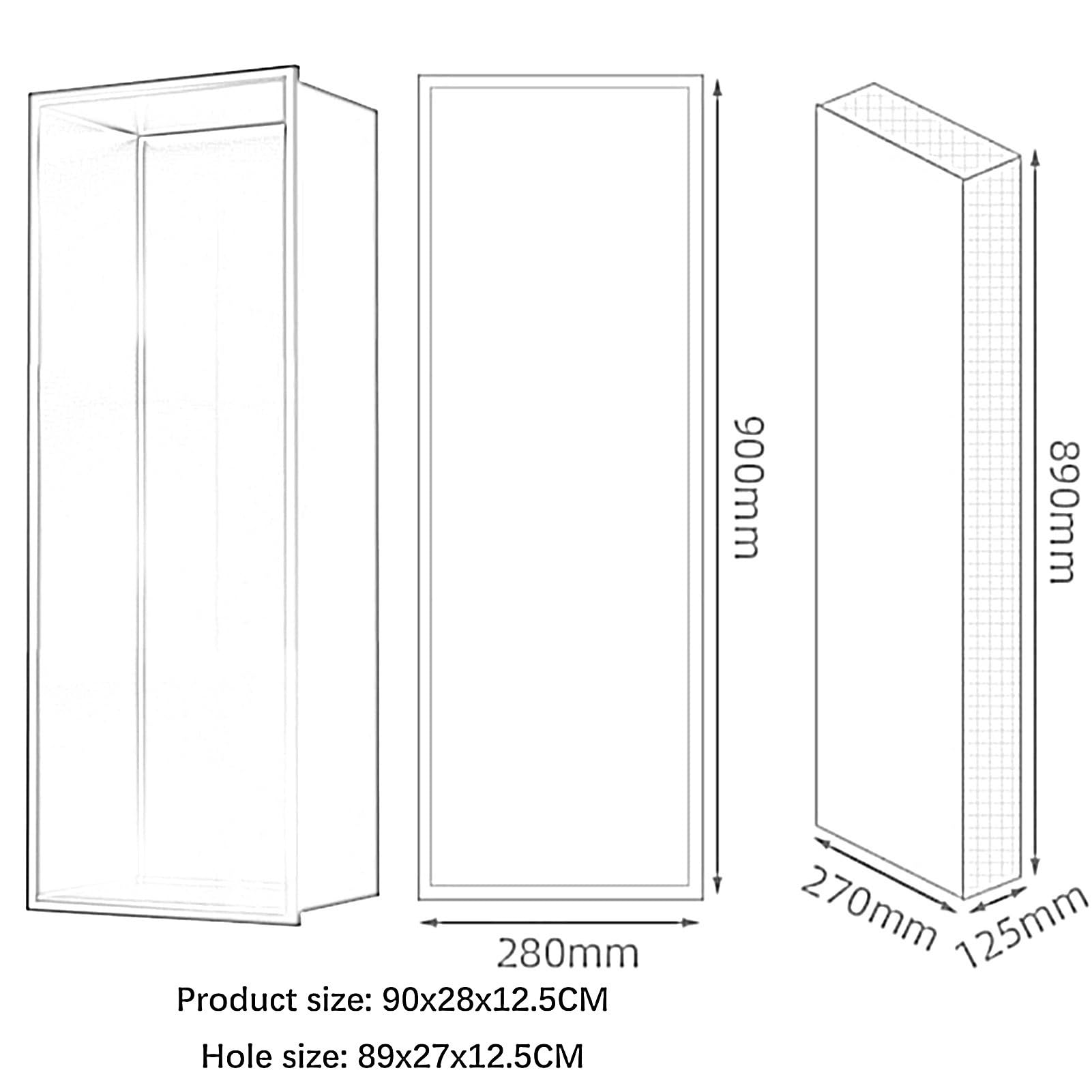 Estante de pared de ducha de acero inoxidable 304 incrustado para habitación húmeda, almacenamiento de alcohol para baño, sala de estar, cocina, champú y artículos de tocador, negro, 90 x 28 x 12 cm